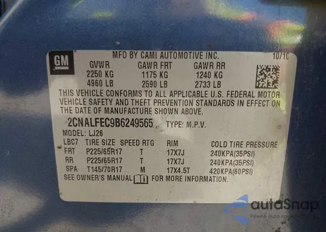 2011 Chevrolet Equinox Ltz из США, поврежденный, VIN 2CNALFEC9B6249565